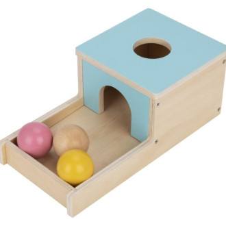 Drevený motorický box s farebnými guľami pre deti