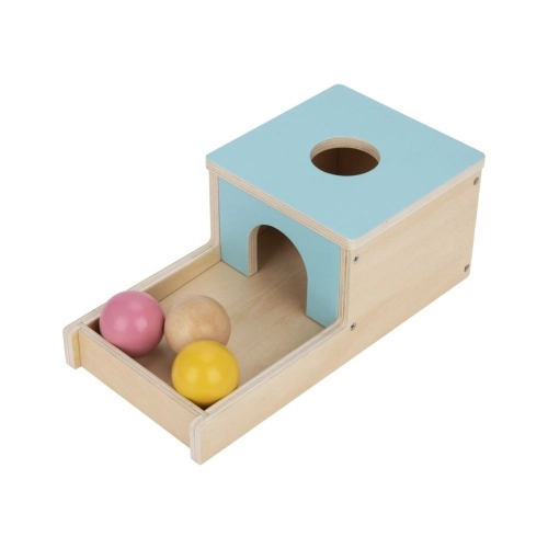 Drevený motorický box s farebnými guľami pre deti