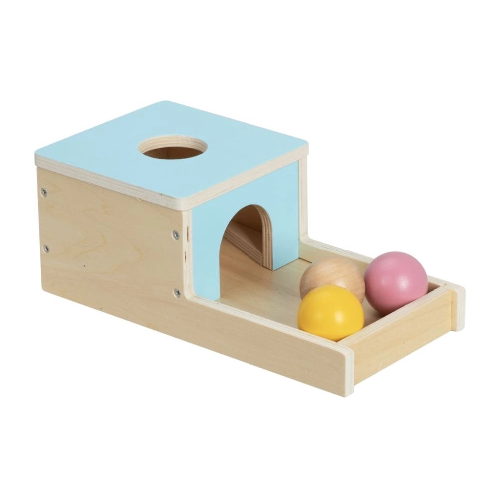 Drevený motorický box s farebnými guľami pre deti