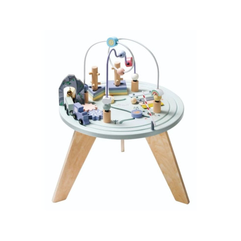 Dřevěný motorický stolek s vláčkem a xylofonem, pastelový