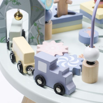 Dřevěný motorický stolek s vláčkem a xylofonem, pastelový