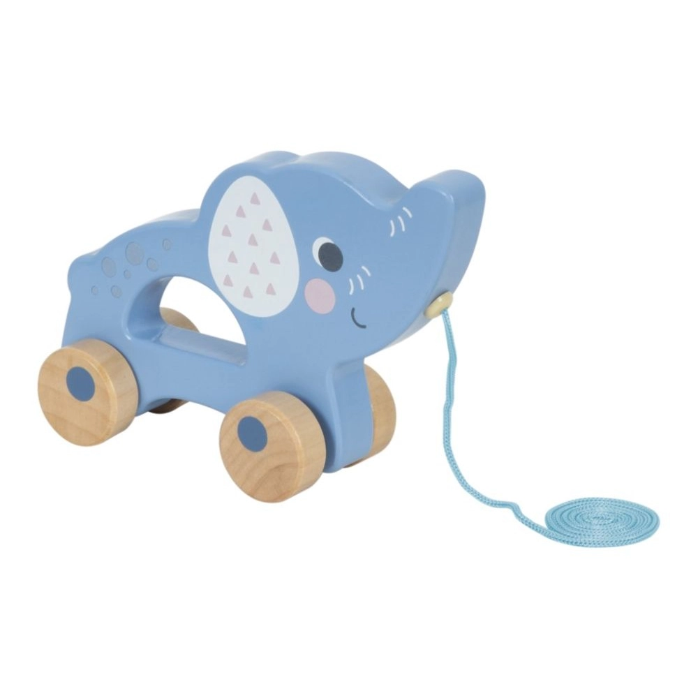 Drevený slon na kolieskach so špagátikom