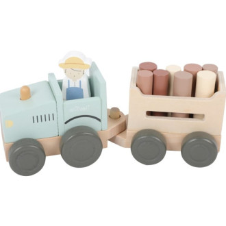 Drevený traktor pre deti s vlečkou a doplnkami