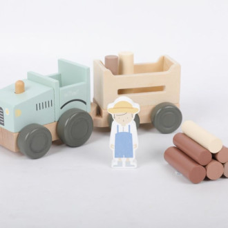 Drevený traktor pre deti s vlečkou a doplnkami