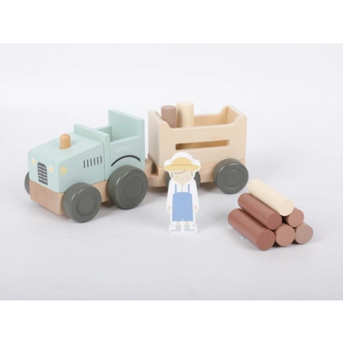 Drevený traktor pre deti s vlečkou a doplnkami