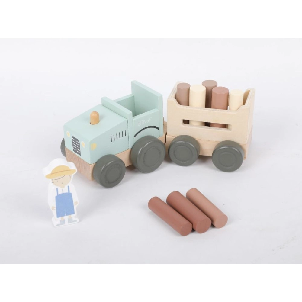 Drevený traktor pre deti s vlečkou a doplnkami