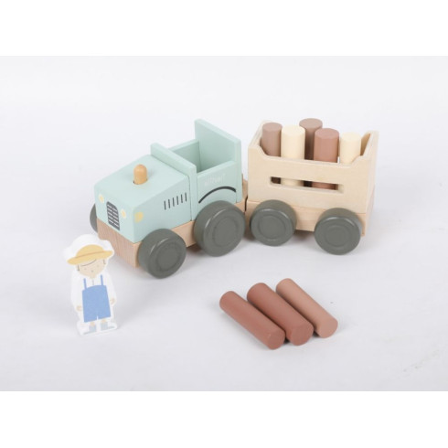 Drevený traktor pre deti s vlečkou a doplnkami