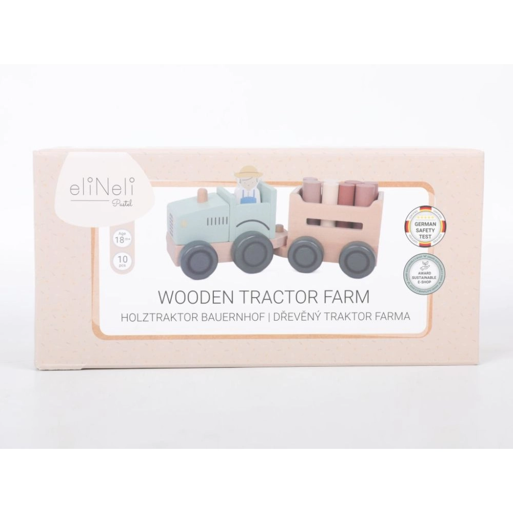 Drevený traktor pre deti s vlečkou a doplnkami