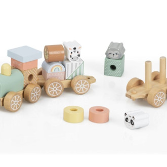 Drevený vláčik s kockami a zvieratkami zo ZOO