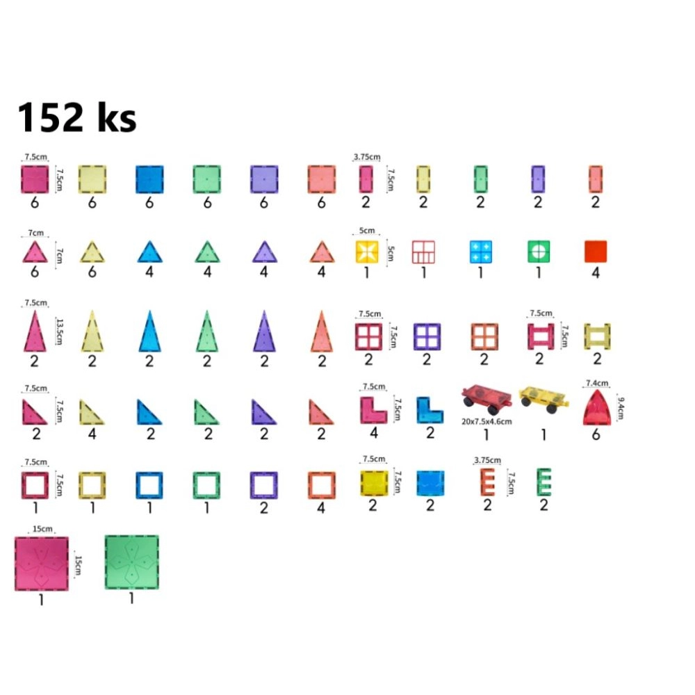 Magnetická stavebnica pre deti, 152 ks