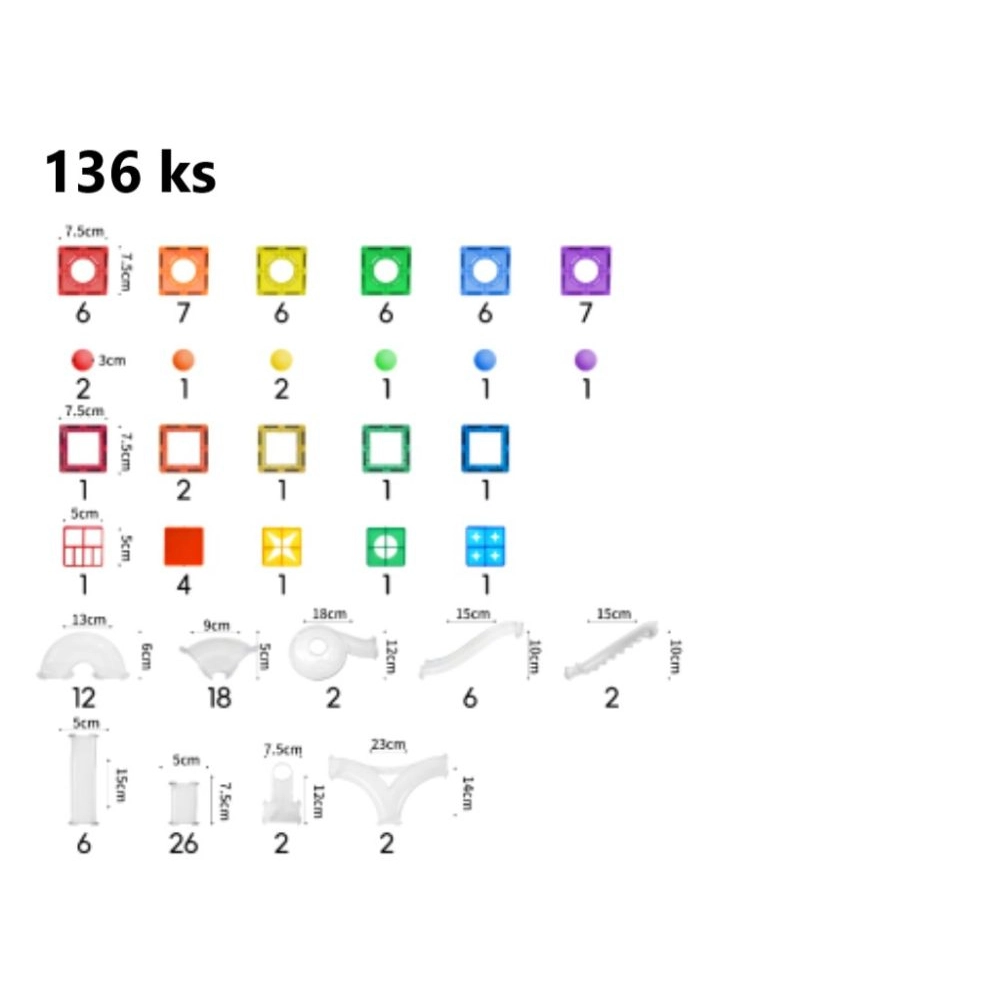Magnetická stavebnica so svietiacimi gulôčkami, 136 ks