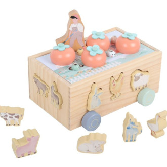 Multifunkční dřevěná pojízdná farma se zvířátky 3v1