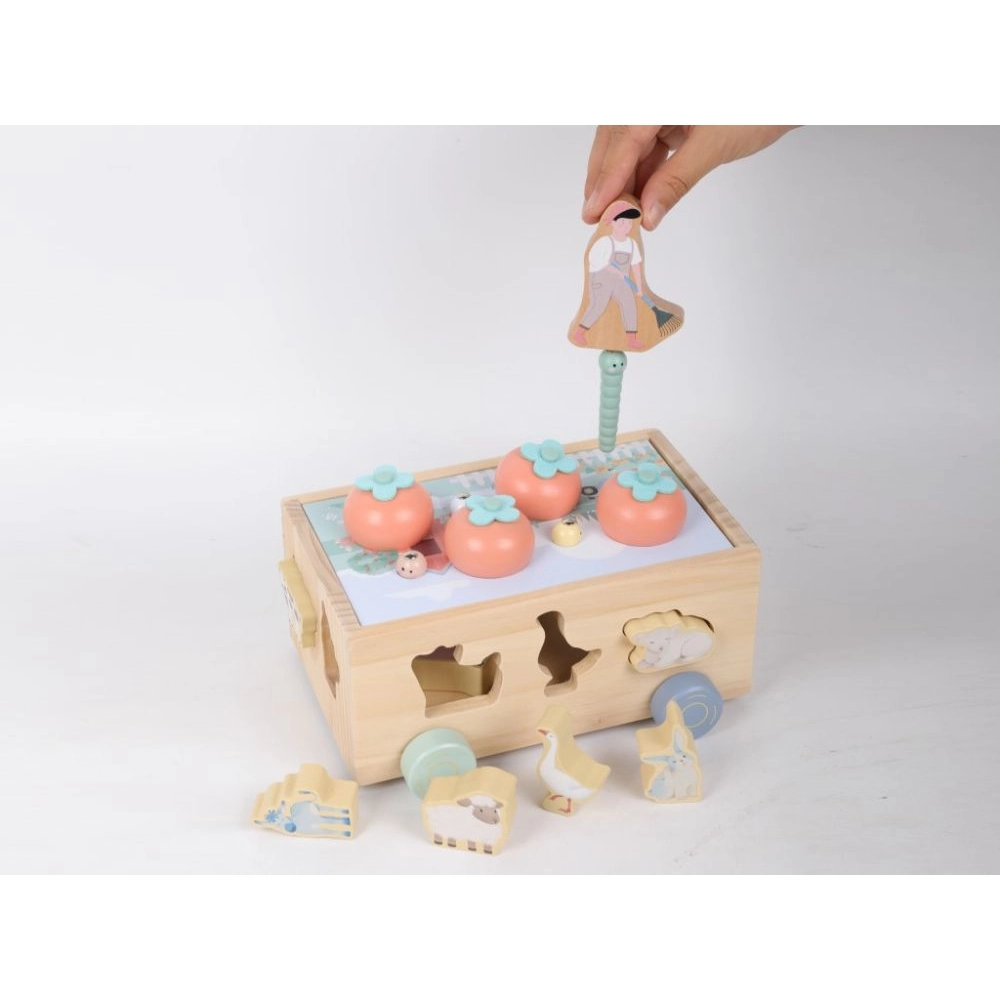 Multifunkční dřevěná pojízdná farma se zvířátky 3v1