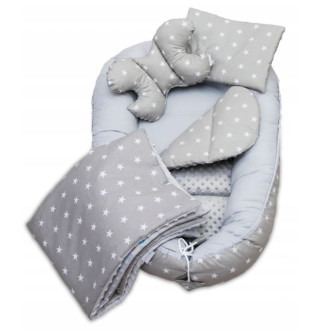 Set do postieľky - 7dielna sada Sivá s hviezdami