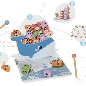 Spoločenská drevená hra hladné rybičky 4v1