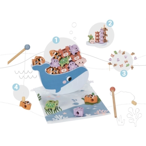 Společenská dřevěná hra hladové rybičky 4v1