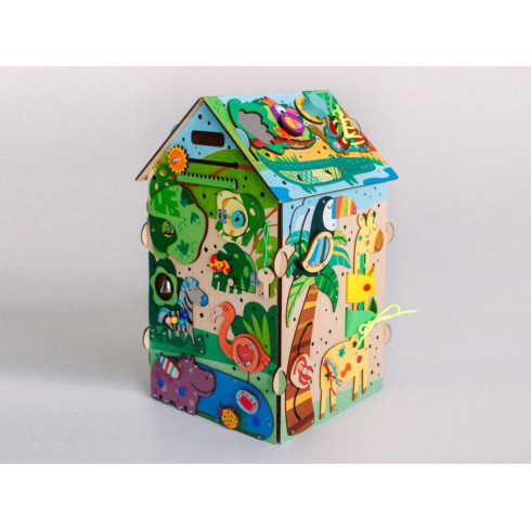 Svietiaci activity board domček - Safari s levom