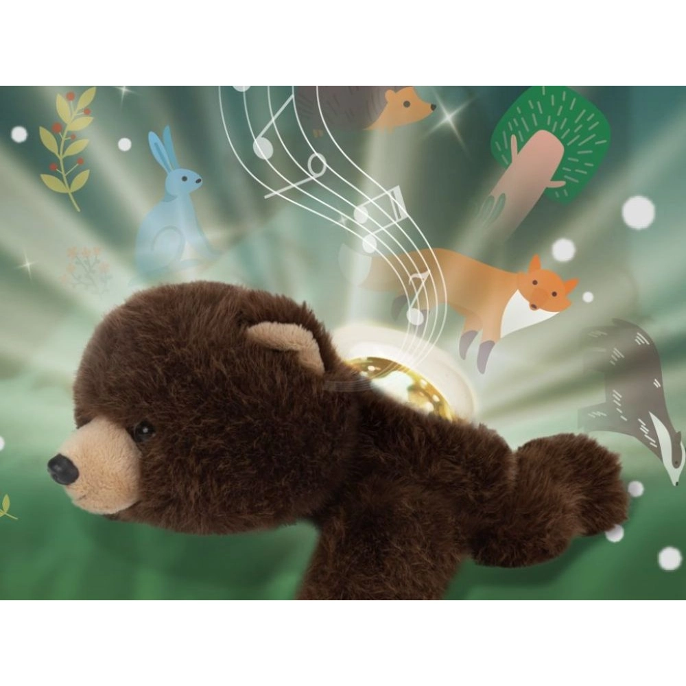 Uspávací plyšový medvedík s projektorom a senzorom plaču, tmavo hnedý