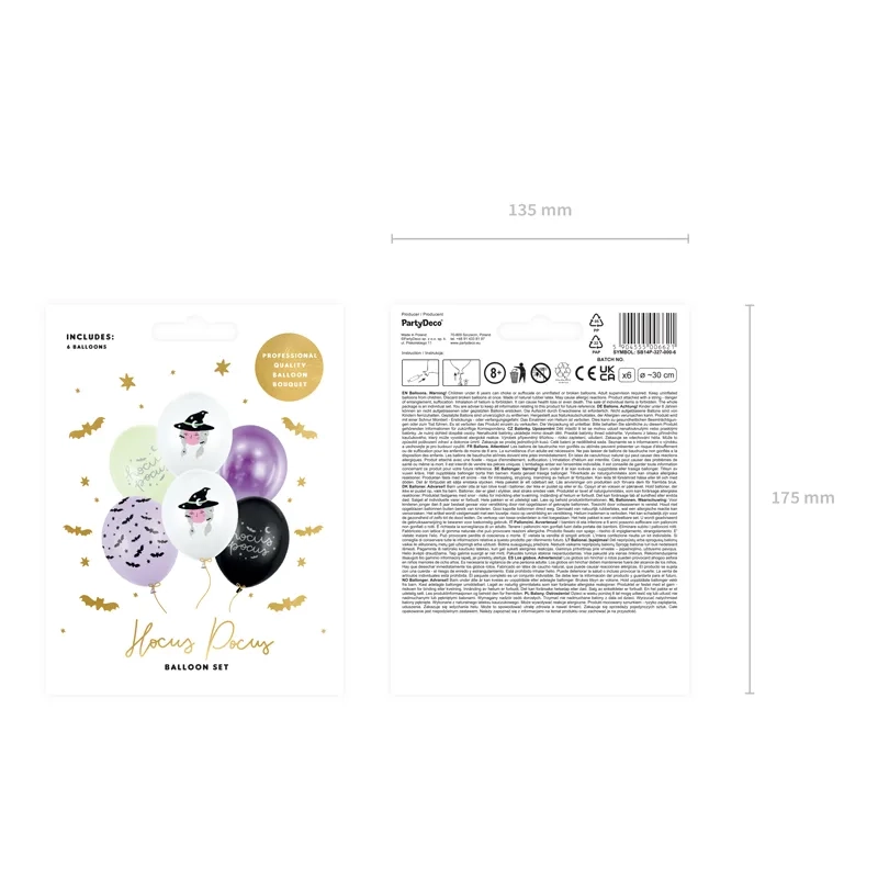 Baloane Hocus Pocus 30 cm – vrăjitoare, mix de culori, 6 buc.