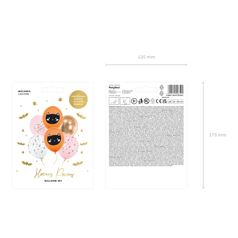 Baloane Hocus Pocus 30 cm – mix de culori, pisică și lună, 6 buc.