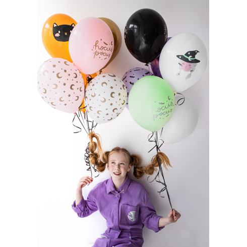 Hocus Pocus lufik 30 cm – macska és hold motívumok vegyesen, 50 db Hocus Pocus lufik 30 cm – macska és hold motívumok vegyesen, 50 db