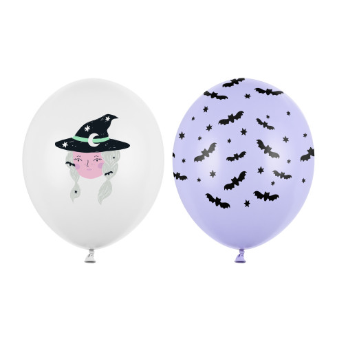 Halloween lufik 30 cm – boszorkány és denevérek, vegyes színek, 50 db