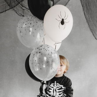 Baloni s pajki 30 cm, črno-beli, set 6 kosov – idealni za noč čarovnic