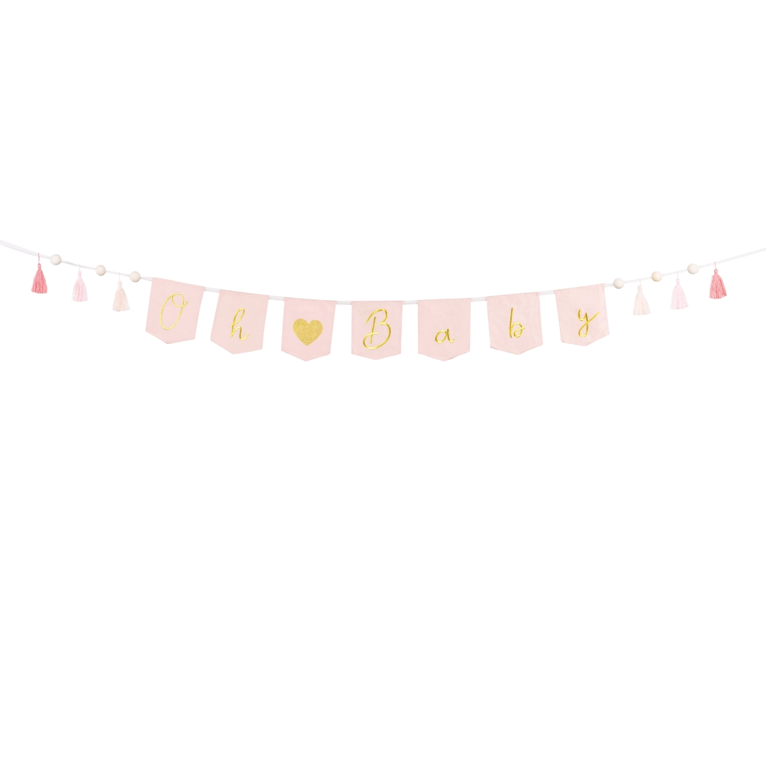 Banner din bumbac „Oh Baby” roz roz cu ciucuri, 2,5 m