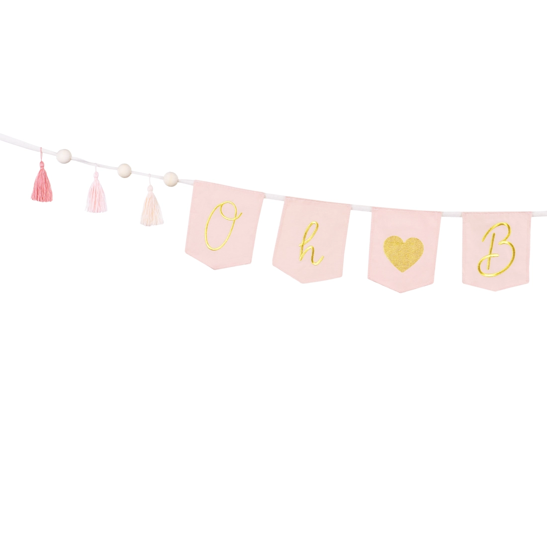 Banner din bumbac „Oh Baby” roz roz cu ciucuri, 2,5 m