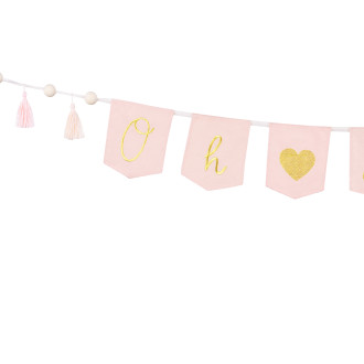 Bombažen praporček Oh Baby v rožnati barvi s cofki, 2,5 m