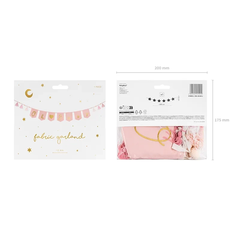 Banner din bumbac „Oh Baby” roz roz cu ciucuri, 2,5 m