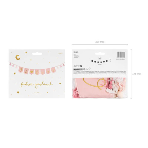 Bombažen praporček Oh Baby v rožnati barvi s cofki, 2,5 m