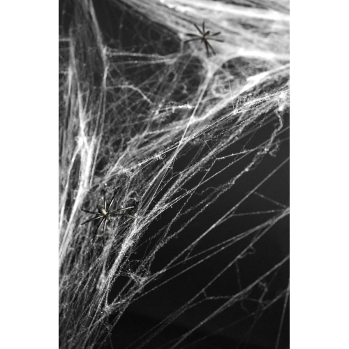 Fehér műpókháló Halloweenre pókokkal, 60 g dekoráció