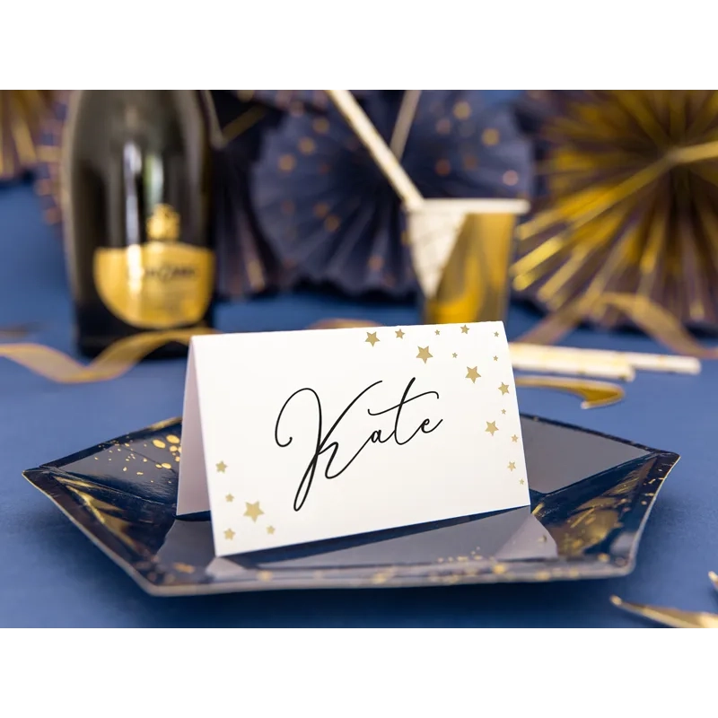 Bele namizne kartice z zlatimi zvezdicami 9,5 x 5,5 cm – 10 kos