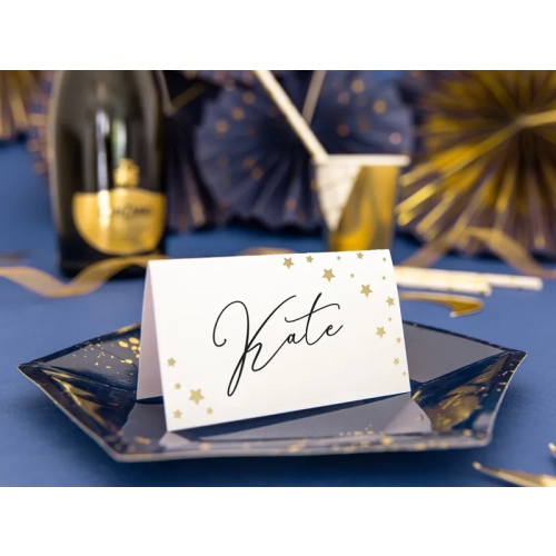 Etichete albe de masă cu stele aurii 9,5x5,5 cm – 10 buc.