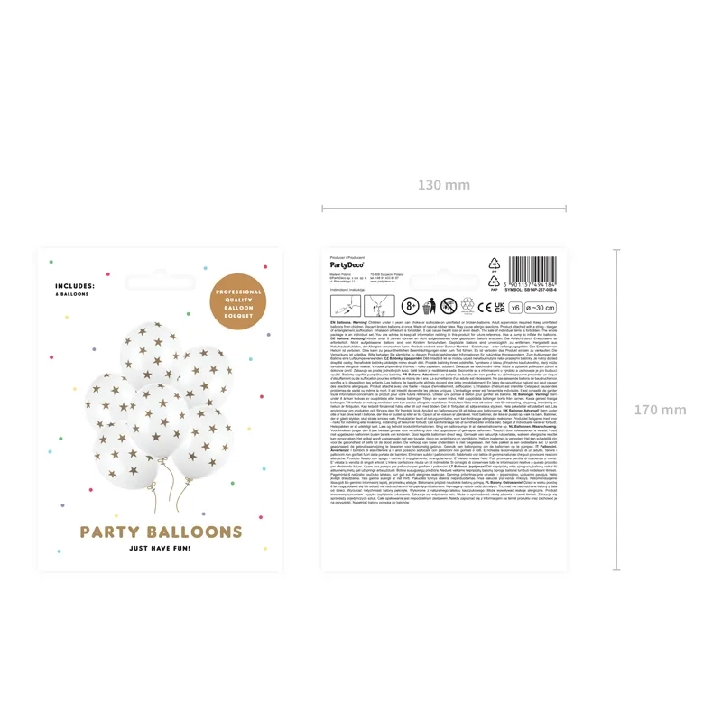 Bele pastelne balone z zvezdicami 30 cm – trpežne, 6 kosov v pakiranju