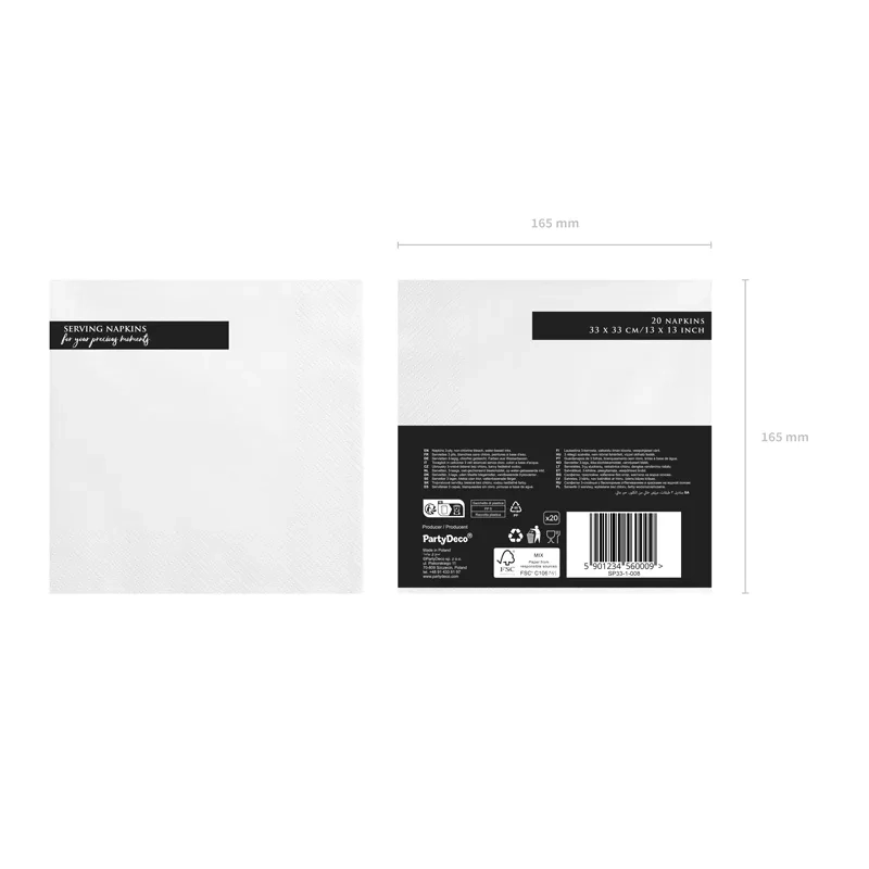 Bele troslojne serviete 33 x 33 cm – 20 kosov