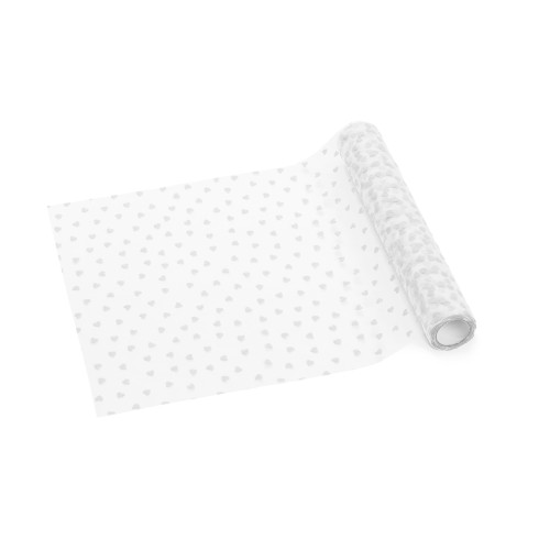 Fehér tüll asztali futó szívecskékkel 36 cm x 9 m
