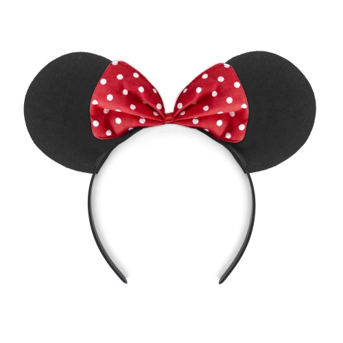 Cerchietto da topolina con orecchie nere e fiocco rosso a pois