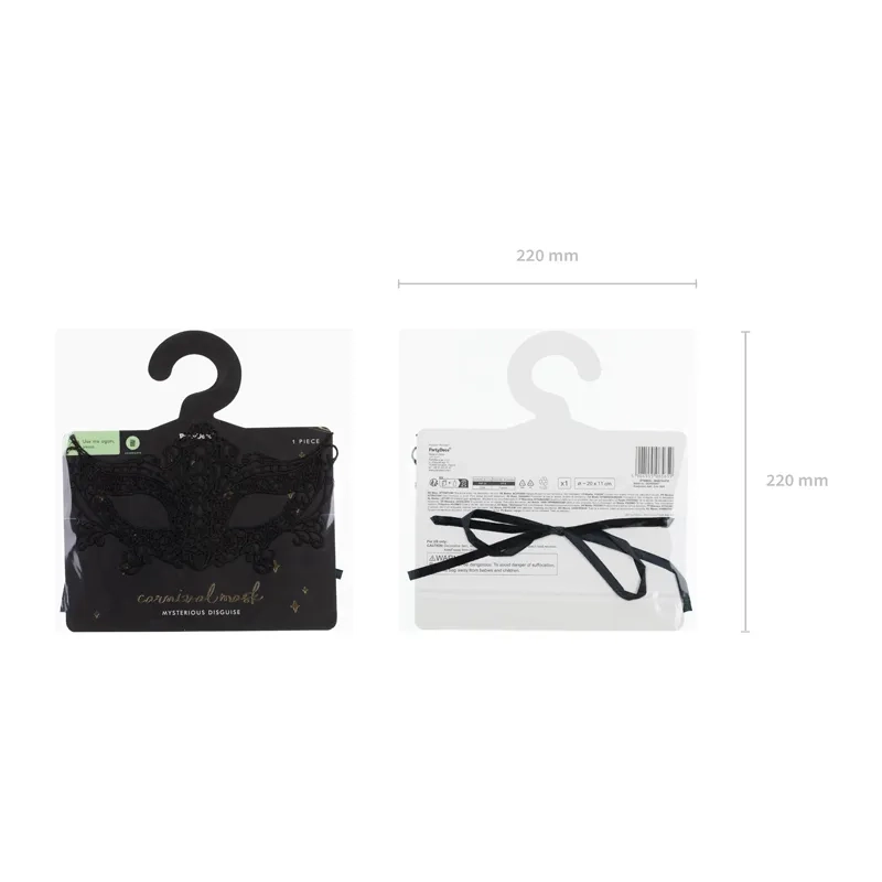 Črna čipkasta karnevalska maska na vezanje, 20 x 11 cm