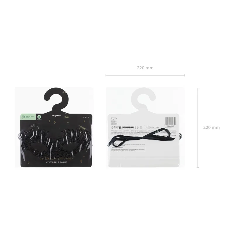 Črna čipkasta karnevalska maska na zavezovanje, eleganten dizajn 21 x 8 cm