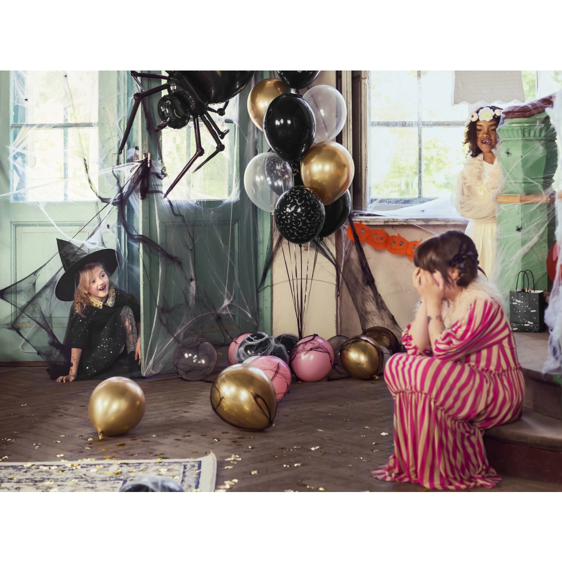 Pânză de păianjen neagră pentru Halloween cu păianjeni, decorațiune 60 g