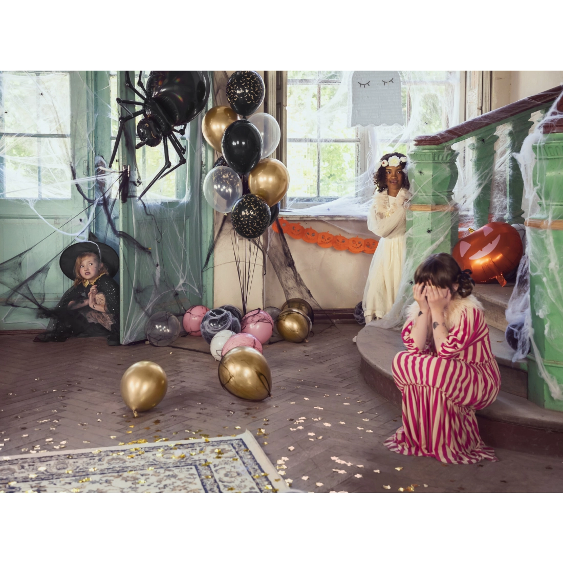 Pânză de păianjen neagră pentru Halloween cu păianjeni, decorațiune 60 g