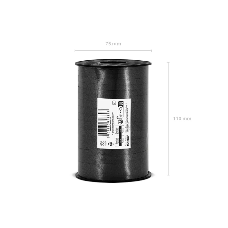 Črni plastični trak za zavijanje daril 5 mm x 225 m