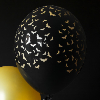 Črni baloni z netopirji 30 cm, močni, zlat tisk, 50 kosov
