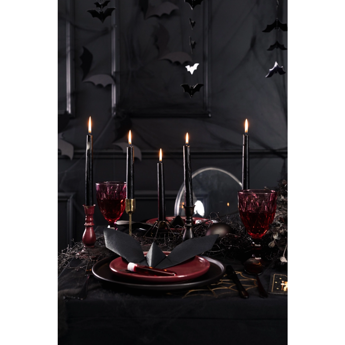 Fekete matt gyertyák gyertyatartóba, 24 cm – 10 darabos készlet, 5 órás égési idő