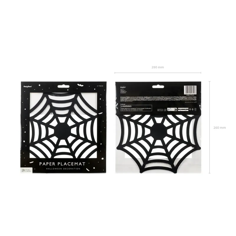 Fekete papír asztalterítők „Pókháló”, 27,5 cm, 4 darabos készlet