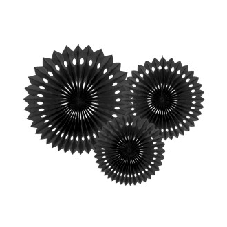 Černé papírové rozety na dekoraci, sada 3 ks (20–30 cm)
