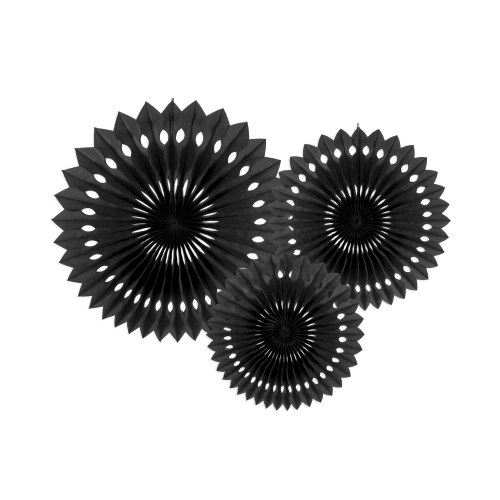 Rozete decorative din hârtie negre, 3 bucăți, diametru 20–30 cm