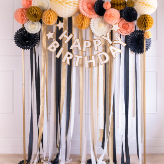 Črne papirnate rozete za dekoracijo, 3 kosi, premer 20–30 cm